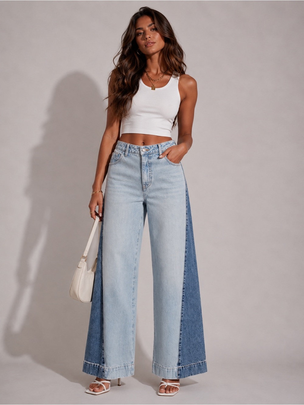 NWT Wide Leg Two-Tone Light Blue Jeans